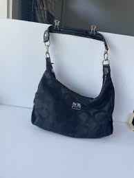 Coach Madison Signature Black Cloth Shoulder Handbag ...