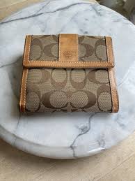 COACH Brown/Tan Signature Logo Tri Fold Wallet with Coin ...