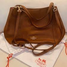 COACH | Cognac Brown Pebble Leather Edie Shoulder... | Depop