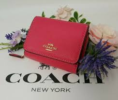 🌟🌷Coach Trifold Small Wallet Electric Pink Cross Grain ...