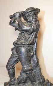 RARE LARGE antique 1800's solid cast iron figural man with ...