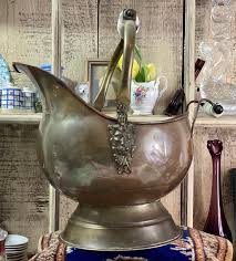 Antique Copper and Brass Coal Scuttle With Lion Detail, Blue and White Ceramic Handles. Cottage Core Home Decor, Brass Home Decoration - Etsy Canada