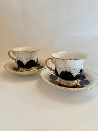 Meissen or cobalt 2 rares tasses à thé vintage avec soucoupes sur 1stDibs