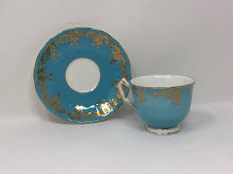 Vtg Aynsley England Bone China Teacup & Saucer Blue ...