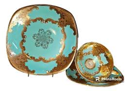 Espectacular Trío En Porcelana Bavaria Verde Floreado ...