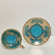 Rare Aynsley Blue Gold Encrusted Turquoise Cabinet Teacup ...