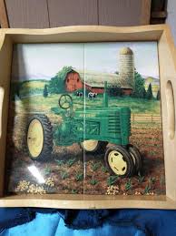 John Deere 12 x 12 tile and wood serving tray. like new Auction | Auction Synergy