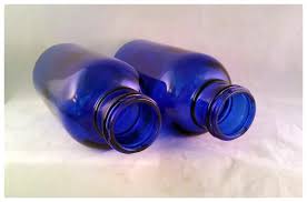 2 Large 8 1/2" tall Cobalt Blue Glass Medicine Bottle Marked ...