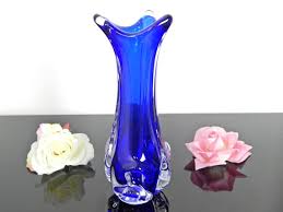 Blue Czech Glass Vase | Mid Century Art Glass 1960s ...