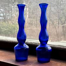 Pair of Vintage Cobalt Blue Glass Bud Vases - Wavy / Curvy Shape - Etsy