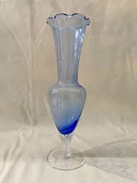 Set Of 2 Beautiful Blue Etched Glass Vase, 8" | eBay