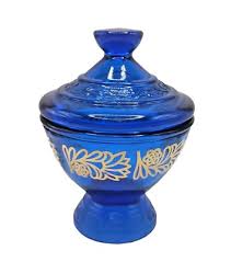 Cobalt Blue And Gold Glass Candy Nut Dish with Lid Estate | eBay