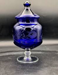Vintage Cobalt Blue Glass Apothecary Jar: Etched Floral ...