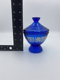 Westmoreland Cobalt Blue Pedestal Jar w/Lid Gold Decor | eBay