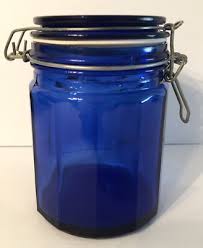 Vintage Canister Cobalt Blue Glass 5.5” Tall Jar w/ Hinged Lid | eBay