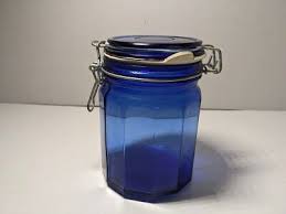 Vintage Cobalt Blue Paneled Canister Jar 6" Tall Wire Bale Hinged Lid | eBay