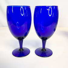 1940s Vintage Art Deco Hollywood Regency Cobalt Large Water-Wine Goblets - Set of 18 | Chairish