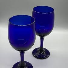 Vintage Cobalt Blue Glass 2 Wine Glasses - Etsy Hong Kong