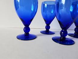 Vintage Cobalt Blue Glass Goblets Wine Iced Tea Water ...