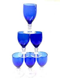Vintage Set of Six COBALT-BLUE Clear-Stem Crystal Cordial ...