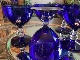 Set of 6 Elegant Cobalt Blue Wine / Cocktail Glasses Footed ...