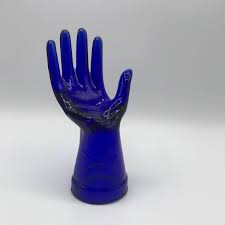Vintage Cobalt Blue Glass Ring Holder Jewelry Display Hand ...