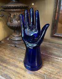 Vintage Cobalt Blue Hand Ring Holder. Blue Glass Jewelry ...