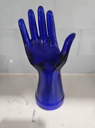 Vintage Cobalt Blue Glass Hand Jewelry Ring Display Holder ...