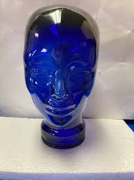 Cobalt Blue Glass Display Head Face Sculpture Art Figure 12” Tall | eBay