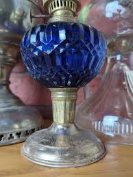 The Juno Lamp, 12", Cobalt Glass Oil Lamp, 12" And Glass Oil Lamp, 18" - Mayo Auction & Realty
