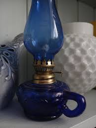 Vintage Cobalt Blue Glass Oil Lamp - Etsy