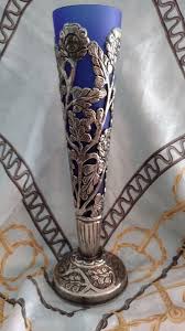 Antique Cobalt Blue Aluminum British Floral With Beautiful Adorned Vase. | eBay