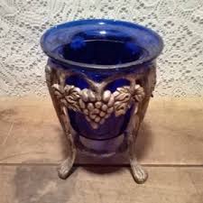 Vintage Brass Stand With Cobalt Blue Vase - Etsy