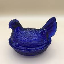 Vintage L.g. Wright Cobalt Blue Hen On A Nest. 6-1/4" long x ...