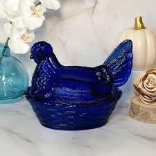 Cobalt Blue Depression Style Glass Nesting Chicken Hen ...