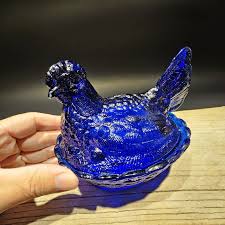 Antique Vintage Style Cobalt Blue Depression Glass Chicken ...