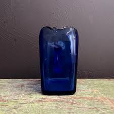 Vintage Small Pitcher Blue Glass Chevron Pattern Rectangular ...