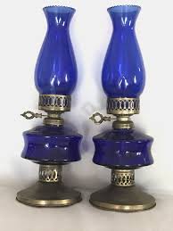 Rare Pair of Vintage Cobalt Blue Glass Hurricane Oil ...