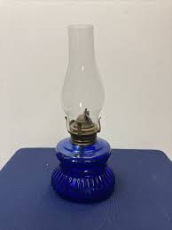 ANTIQUE COBALT BLUE SMALL GLASS OIL KEROSENE TORCH LAMP | eBay