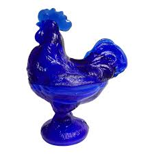 Vintage Cobalt Blue Glass Standing Rooster Figural Candy Dish Box 8.5" H | eBay