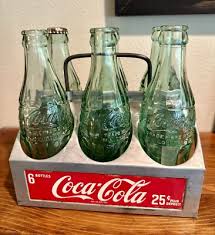 Vintage Coca Cola Carrier with Six Green Glass 6oz Bottles ...
