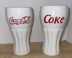 2 Vintage Coca Cola Coke White Red Ceramic Glass Ice Cream ...