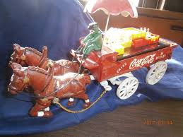 Vintage Coca Cola Cast Iron Horse Drawn Wagon Umbrella ...