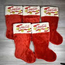 Coca Cola Christmas Stockings Red Plush 19" Embroided Set Of ...