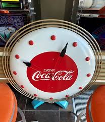WORKING 1940s Art Deco Coca-Cola Promo Clock Sign tin masonite prop of coke NICE | eBay
