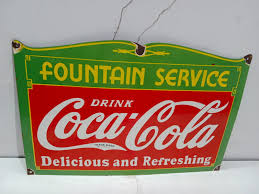 Drink Coca Cola Fountain Service Porcelain Enamel Sign 27 x ...