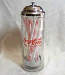Vintage Coca-Cola Glass Straw Container Chrome Lid Lifter ...