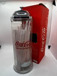 Vintage Coca Cola Straw Dispenser Glass Holder Jar Coke ...