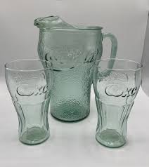 Vintage Coca-Cola Coke Pebbled Green Glass Pitcher Plus 2 ...