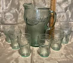 7pc set Vintage Coca Cola Pitcher and 6 glasses set pebbled ...